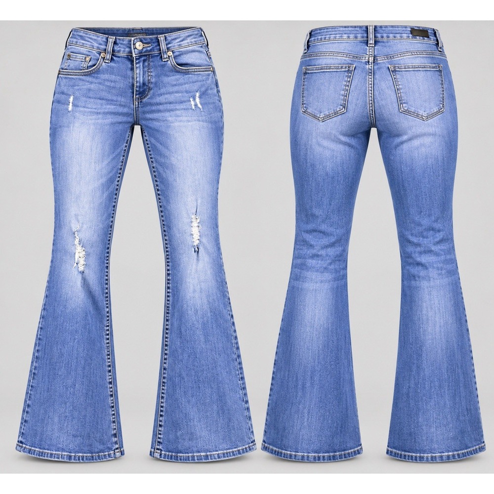 Kut From The Kloth Elena jeans womens 10x32 Super Flare factory distressed